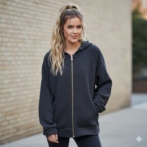 Lululemon Hoodie Full Zip “Pave New Ways”Oversized Black White Gym Athletic Sz S
